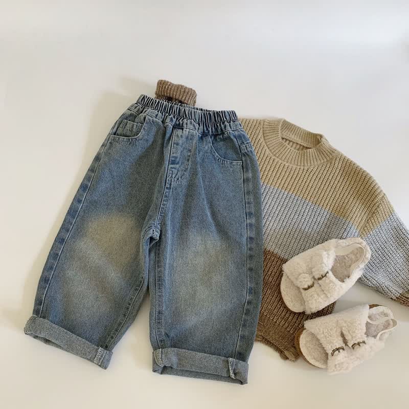 Toddler Boy Denim Embroidered Smile Pants