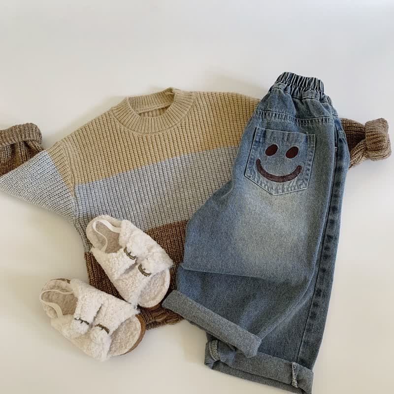 Toddler Boy Denim Embroidered Smile Pants