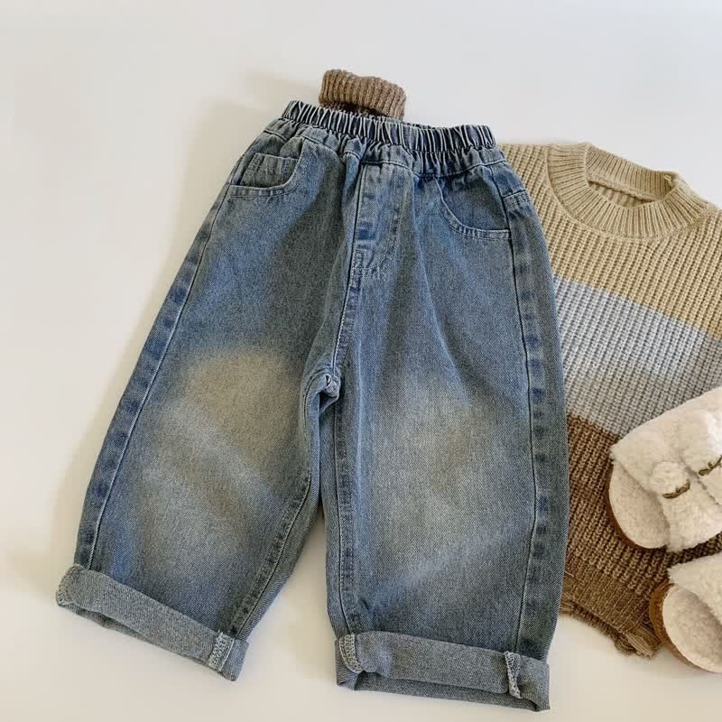 Toddler Boy Denim Embroidered Smile Pants
