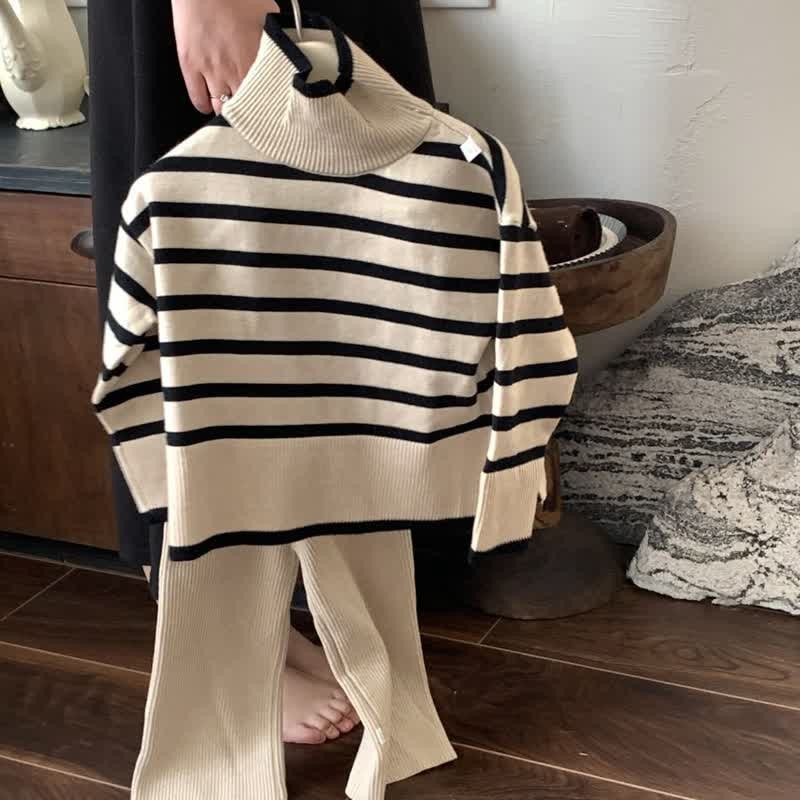 Girl Striped Turtleneck Sweater 2-piece Set