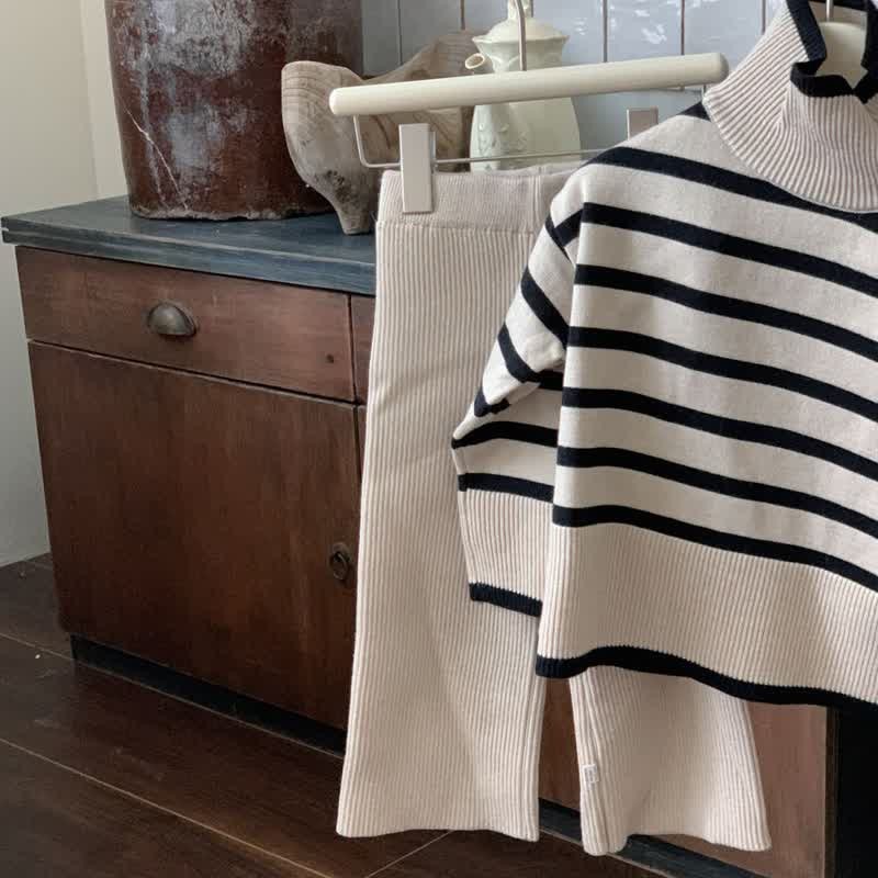 Girl Striped Turtleneck Sweater 2-piece Set