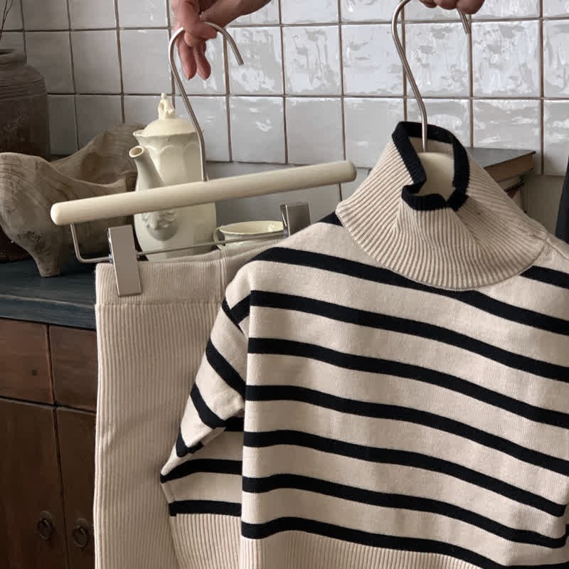 Girl Striped Turtleneck Sweater 2-piece Set