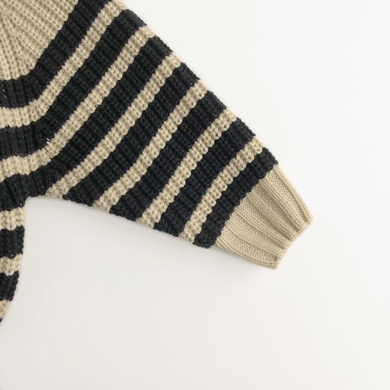 Toddler Beige Chunky Knitted Striped Sweater