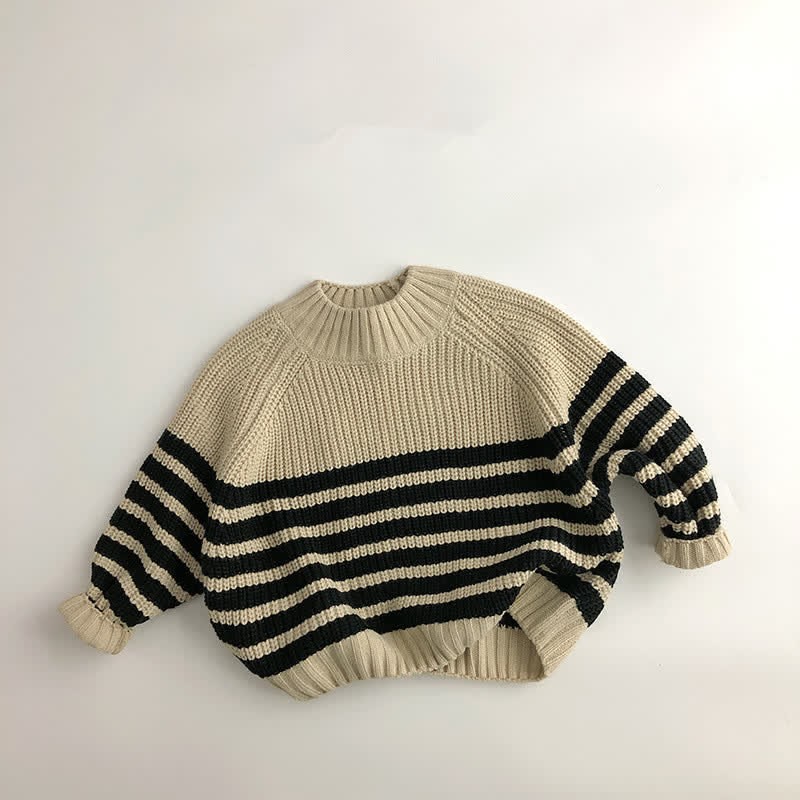 Toddler Beige Chunky Knitted Striped Sweater