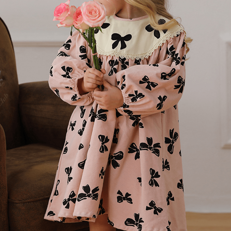 Toddler Bow Lace Collar Retro Dress