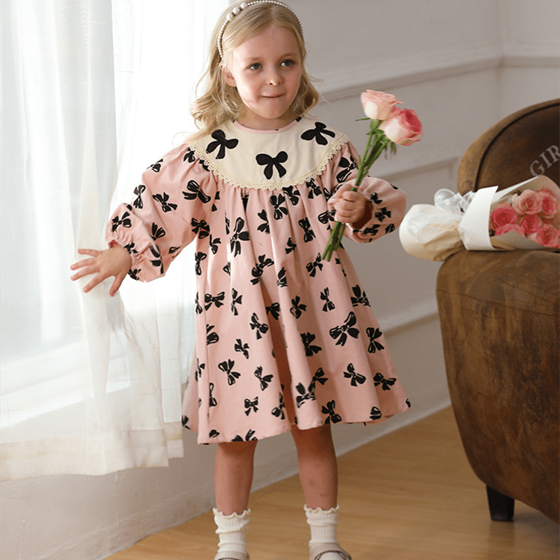 Toddler Bow Lace Collar Retro Dress
