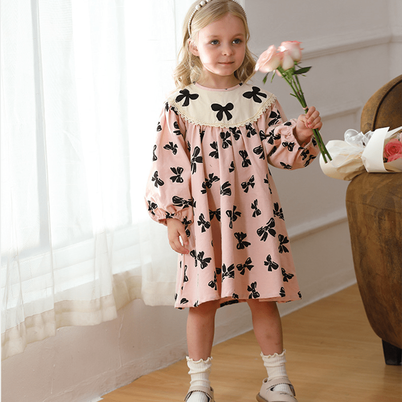 Toddler Bow Lace Collar Retro Dress