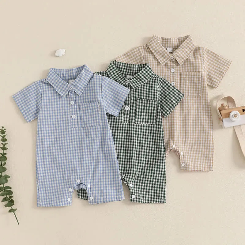 Baby Boy Plaid Pocket Romper