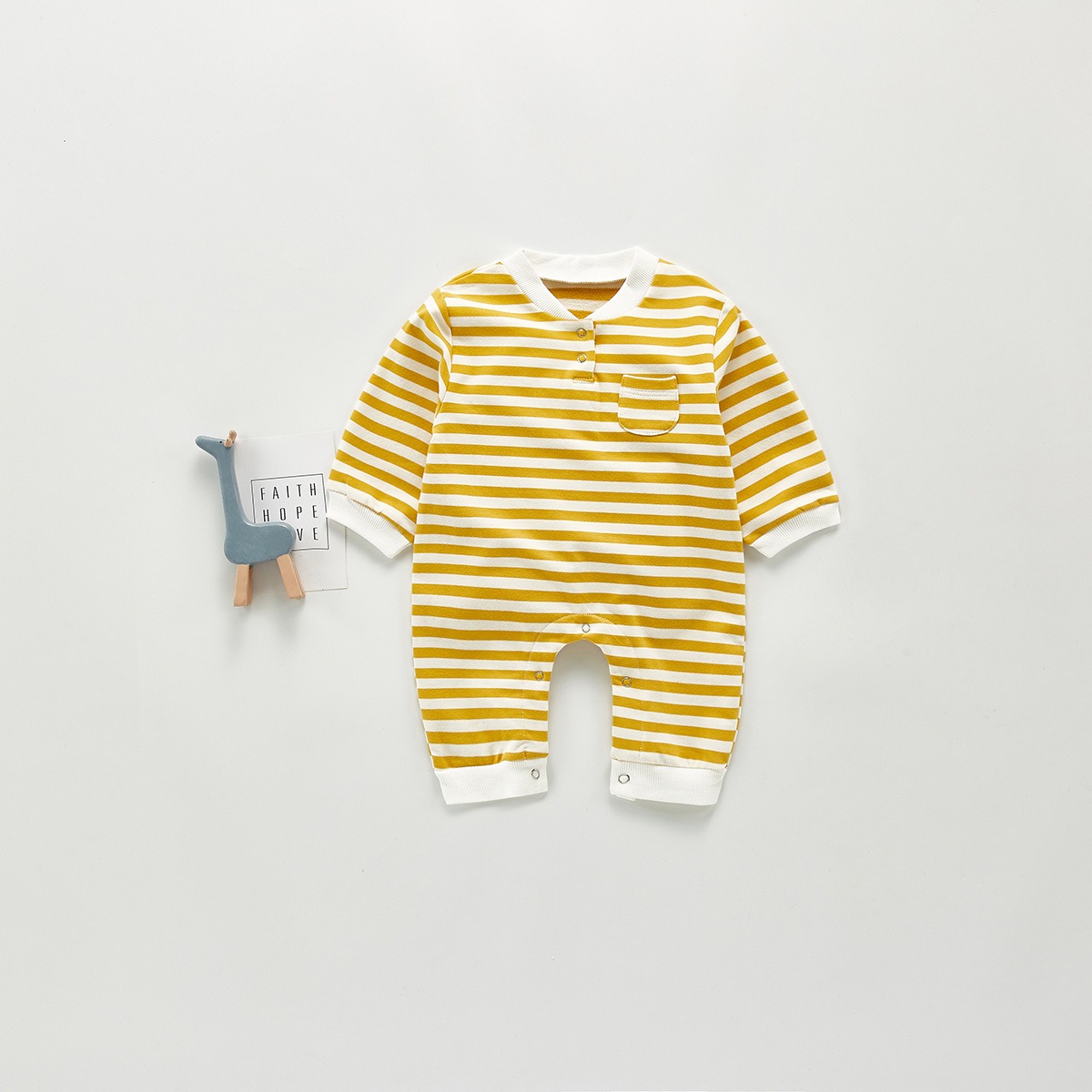 Baby Striped Pocket Stand-Up Collar Romper
