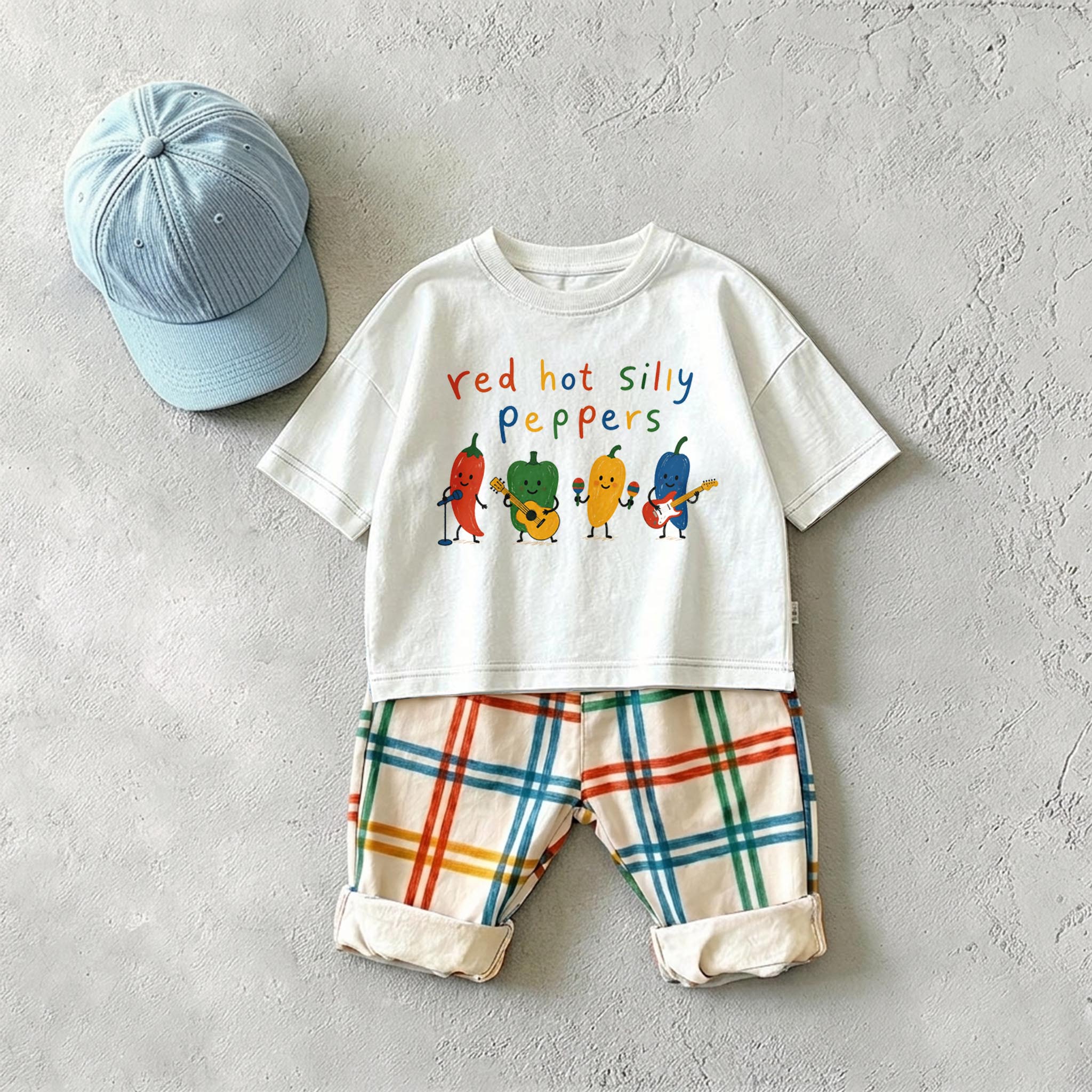 Baby & Kids Dog Skateboard Colorful Plaid 2 Piece Set