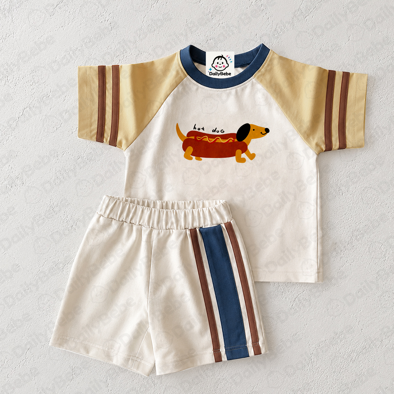 Baby Kids Hotdog Printing Retro Set 