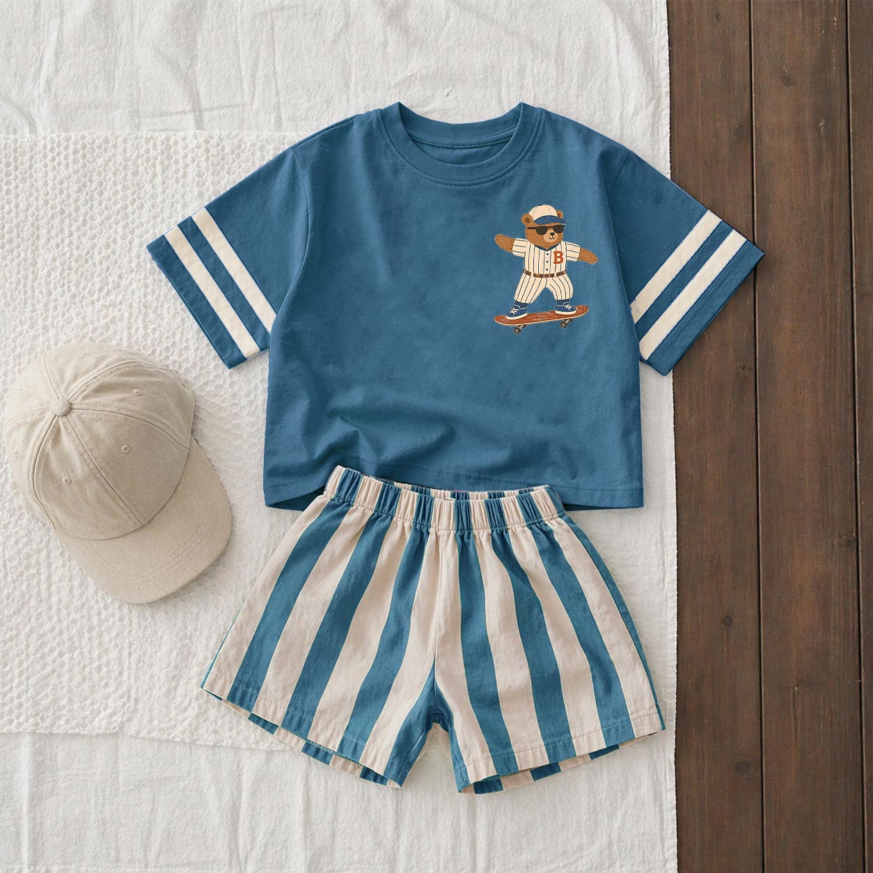  Baby & Kids Bear Skateboard Tee and Shorts Sets