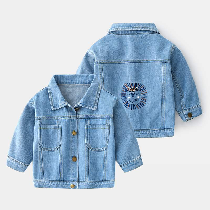 Kid Boy Embroidered Lion Blue Denim Jacket