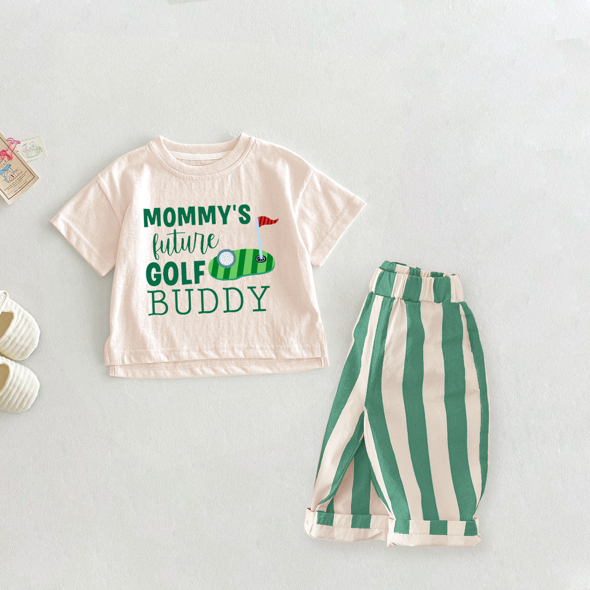 MOMMY'S FUTURE GOLF BUDDY 2-Piece Slogan Green Casual Pants Set