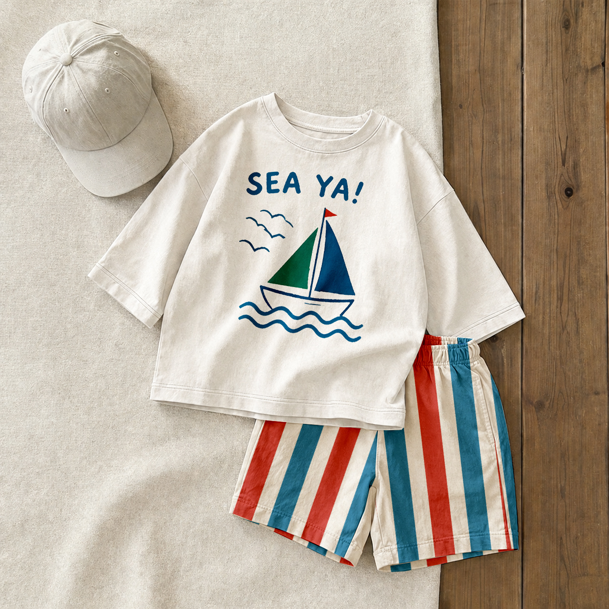 SEA YA! Baby & Kids Sailboat Tee and Stripe Shorts Sets