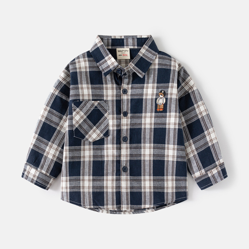 Toddler Boy Bear Plaid Shirt