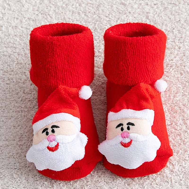 Baby Santa Claus Tree Reindeer Sherpa Floor Socks