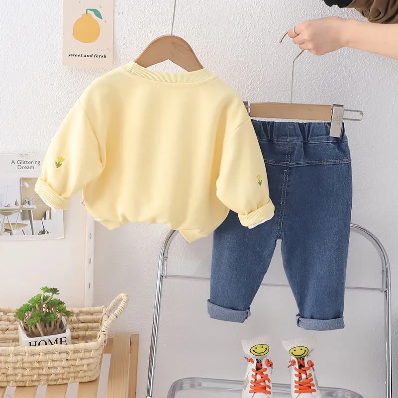 Kid 2-Piece Lovely Flower Denim Set