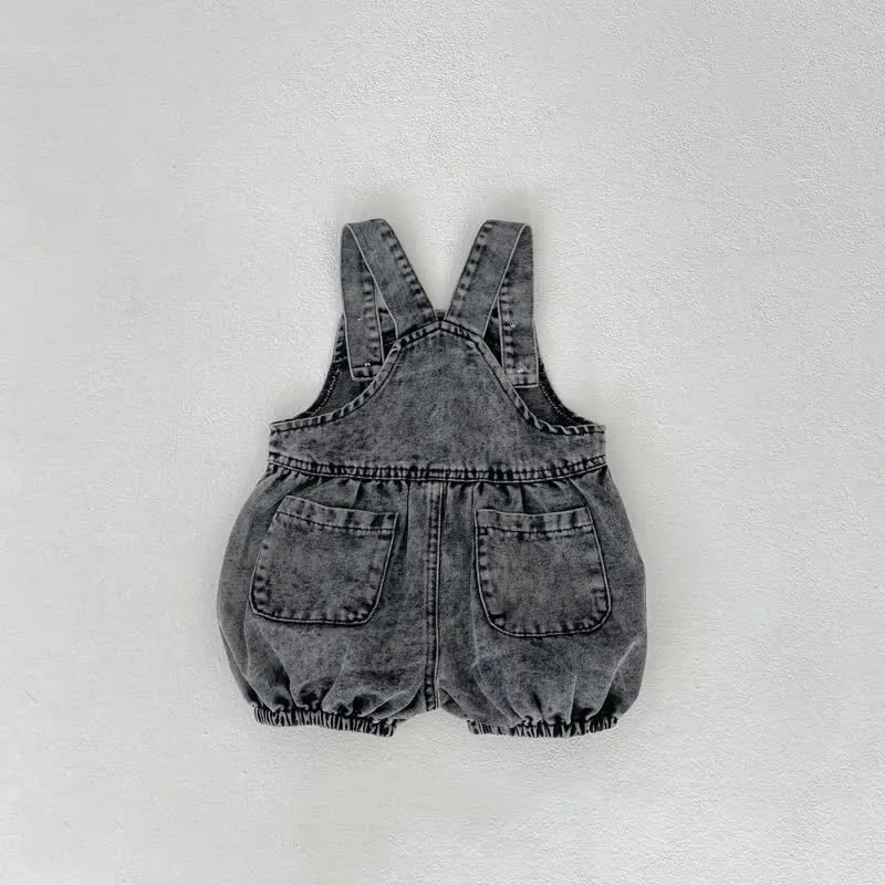 Baby Black Denim Washed Vintage Overalls