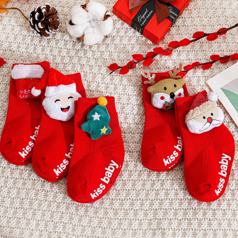 Baby Santa Claus Tree Reindeer Sherpa Floor Socks