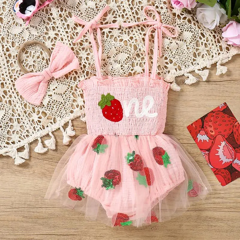 ONE Baby Strawbery Strap Bodysuit