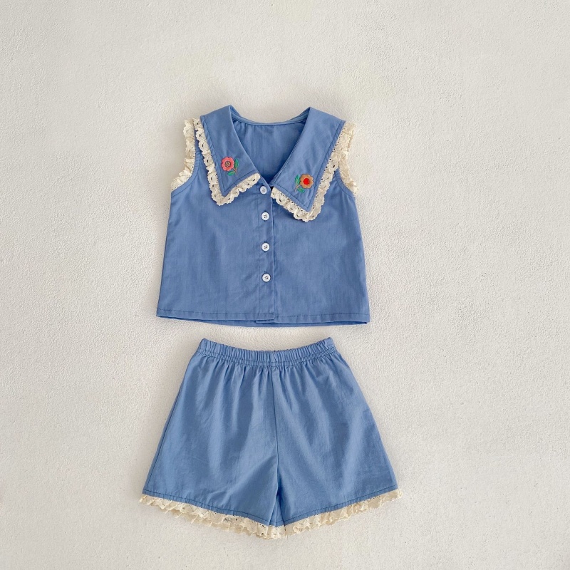 Baby Toddler Lace Patchwork Tank Top and Shorts 2-Piece Set