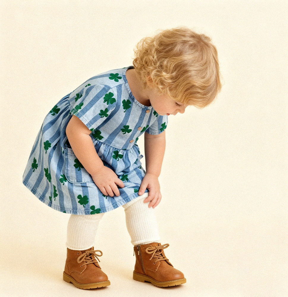 Baby Kids 4-Leaf Clover Stripe Pattern Dress