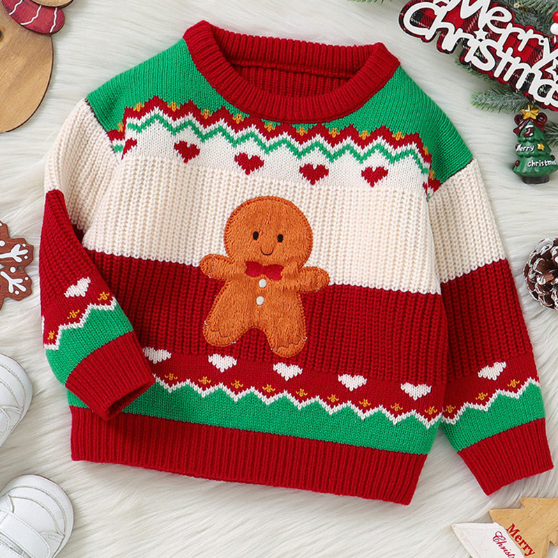 Baby Gingerbread Man Pattern Contrast Sweater
