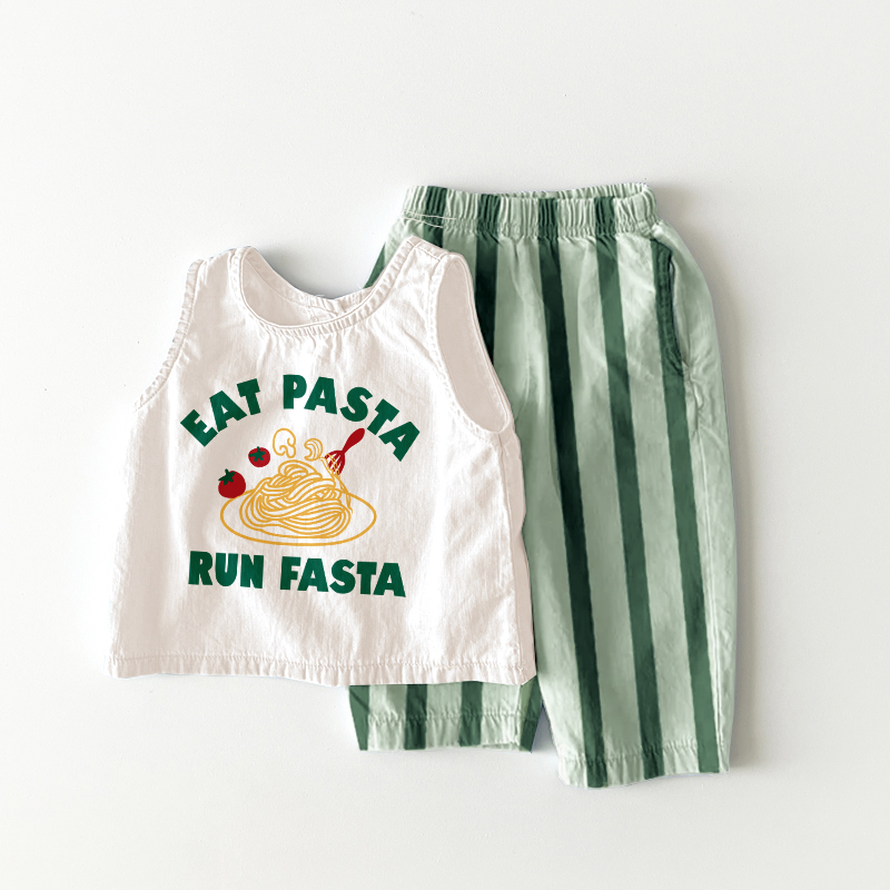 EAT PASTA RUN FASTA Baby Toddler Pasta Stripe 2 Piece
