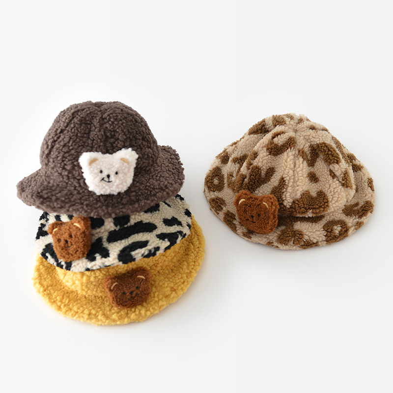 Baby Solid Color Leopard Print Bear Plush Hat
