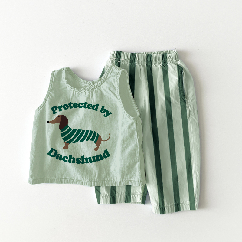 PROTECTED BY DACHSHUND Baby Toddler Dog Stripe 2 Piece