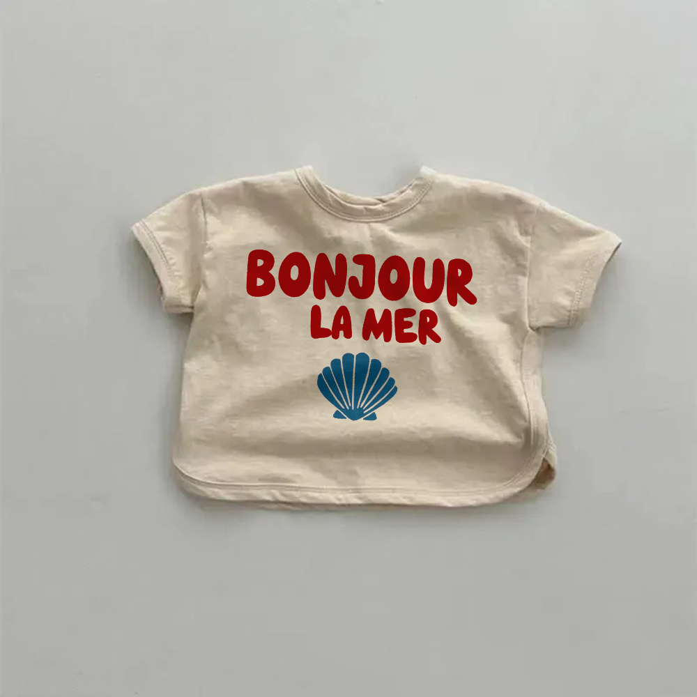 BONJOUR LA MER Baby Shell Comfort Solid Color Simple T-shirt