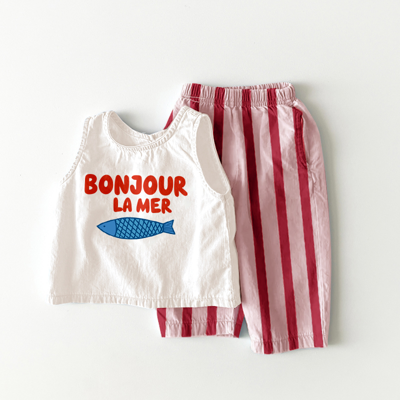 BOUNGOUR LA MER Baby & Kids Sardines Pink Stripe 2 Piece Set