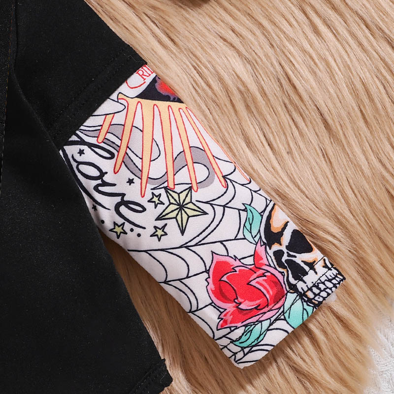 Baby SloganTattoo Patchwork Sleeve Romper