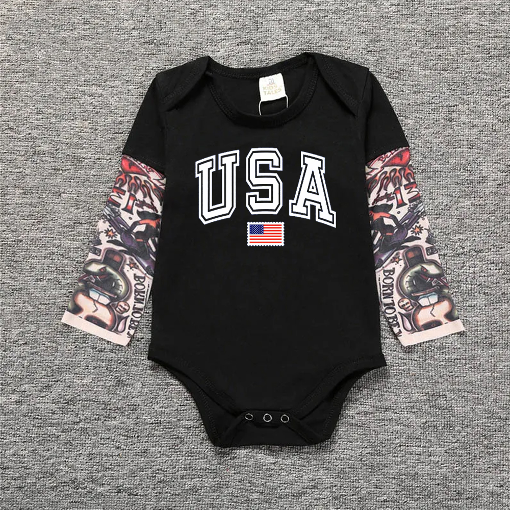 USA Baby Slogan Black Romper