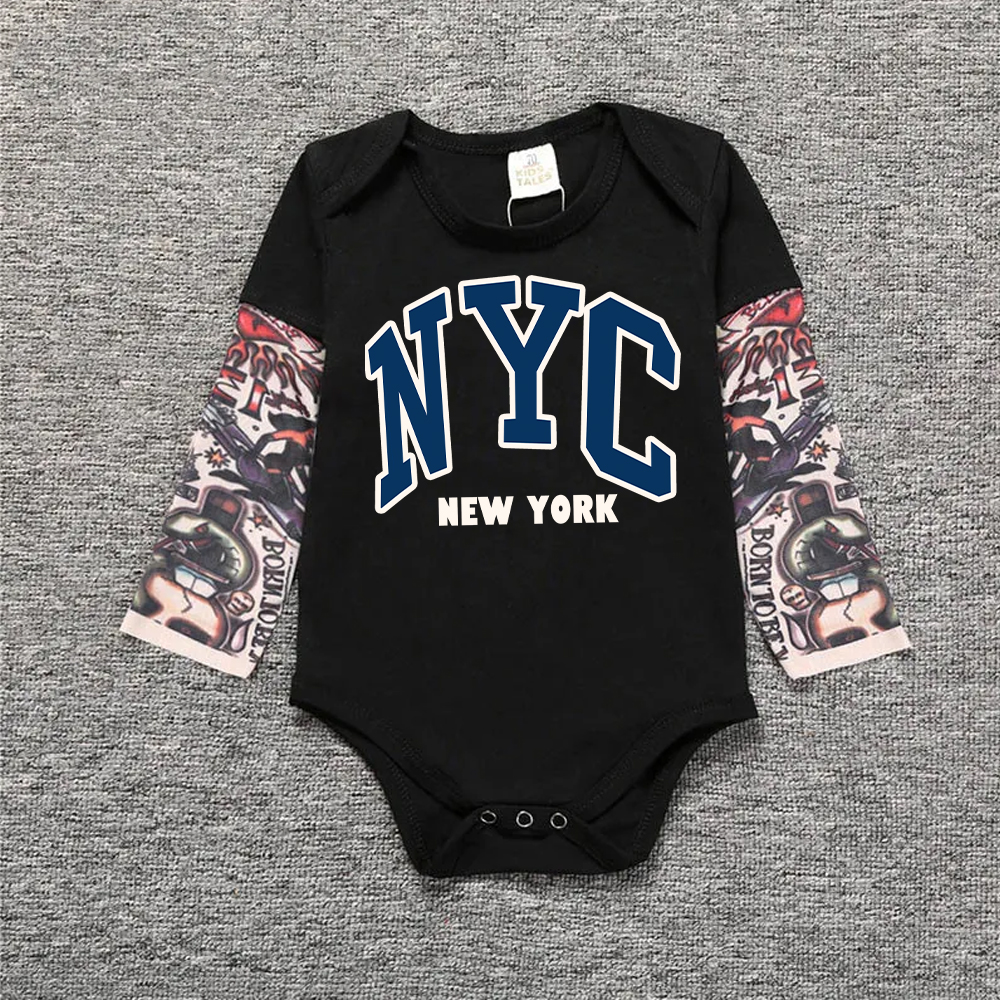 NYC Baby Slogan Black Romper