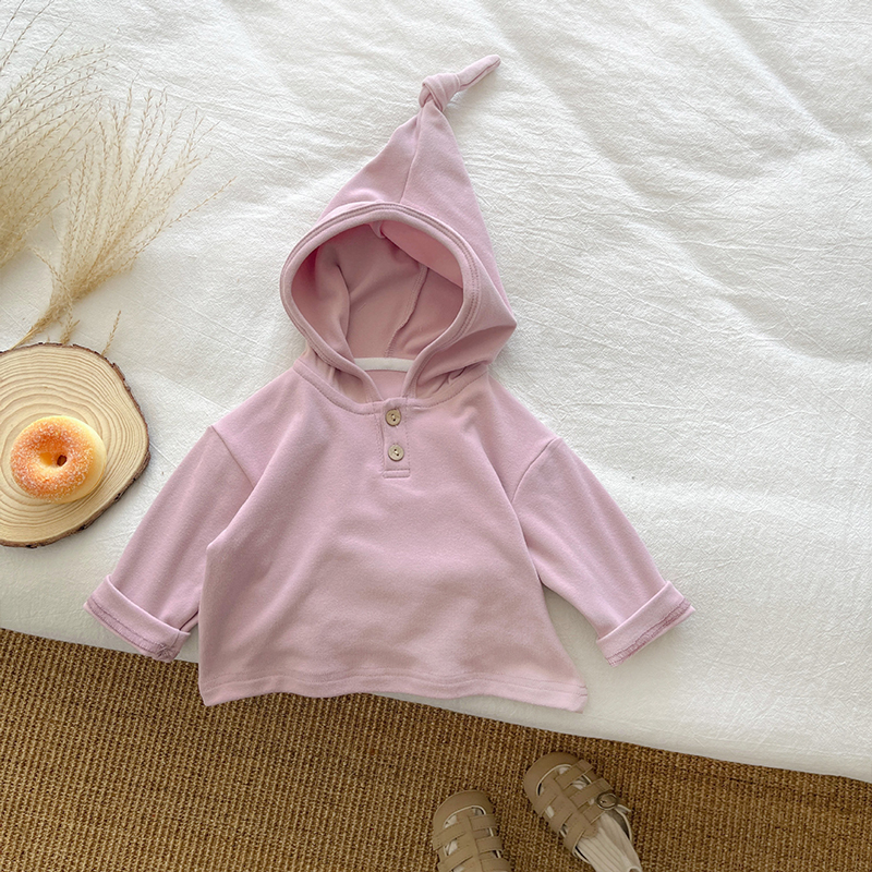 Baby Solid Color Double Button Hoodie