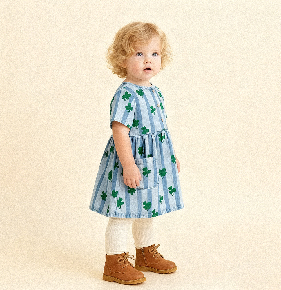 Baby Kids 4-Leaf Clover Stripe Pattern Dress
