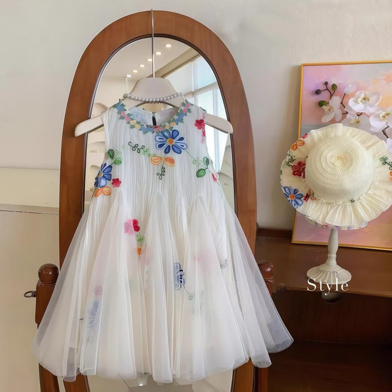 Kids Girl Flower Mesh Sleeveless Dress