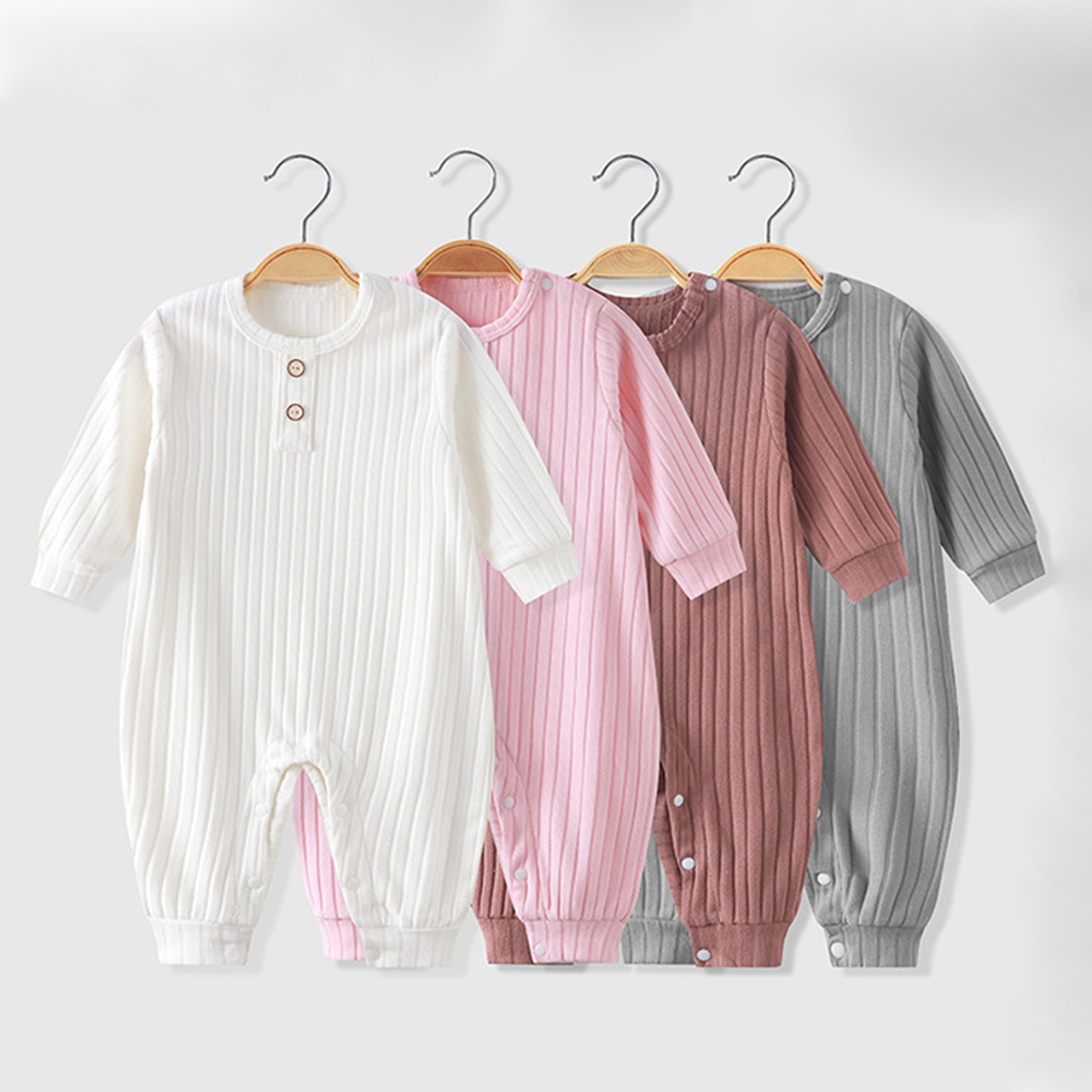 Baby Crew Neck Solid Color Ribbed Romper