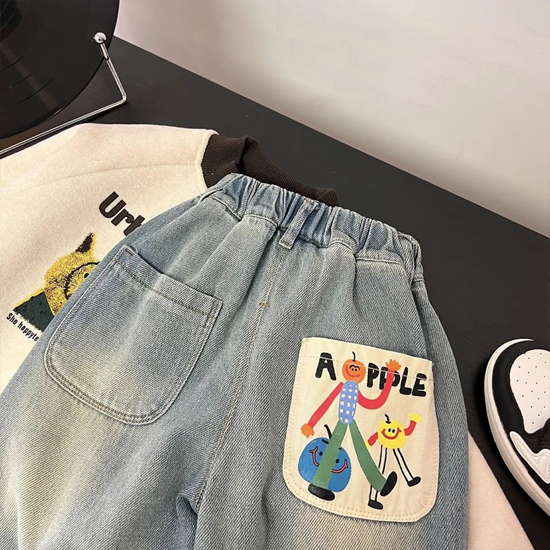 Toddler Boy Cartoon Apple Print Jeans