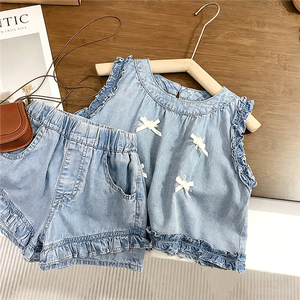 Kid Girls Bow Tie Sleeveless Vest and Pants 2-piece Set