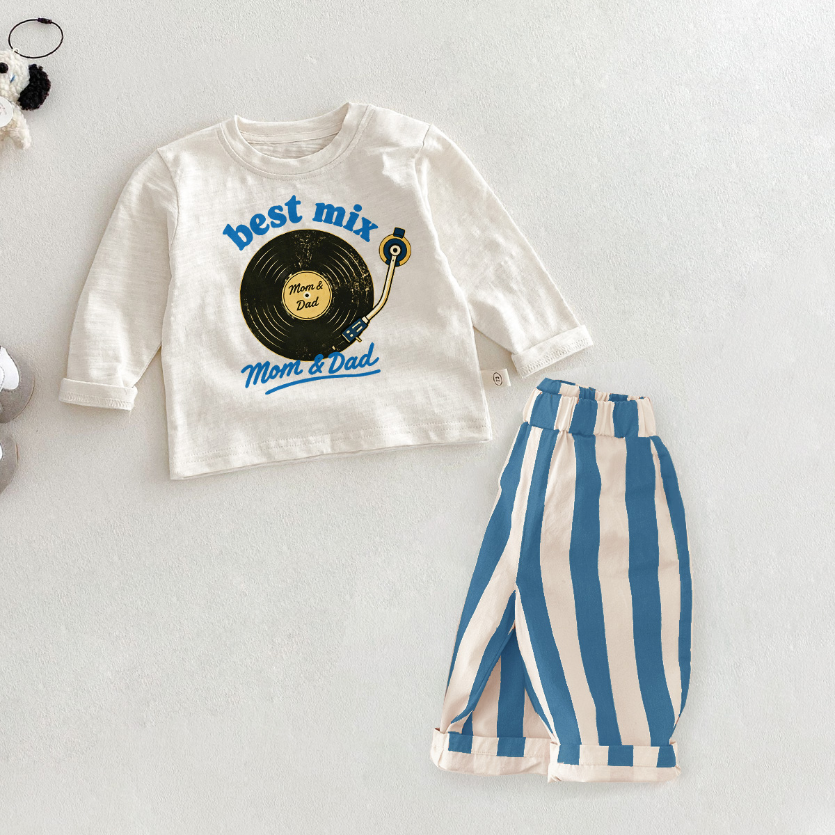 BEST MIX MOM & DAD Baby Toddler Vinyl Records Stripe 2-Piece Set
