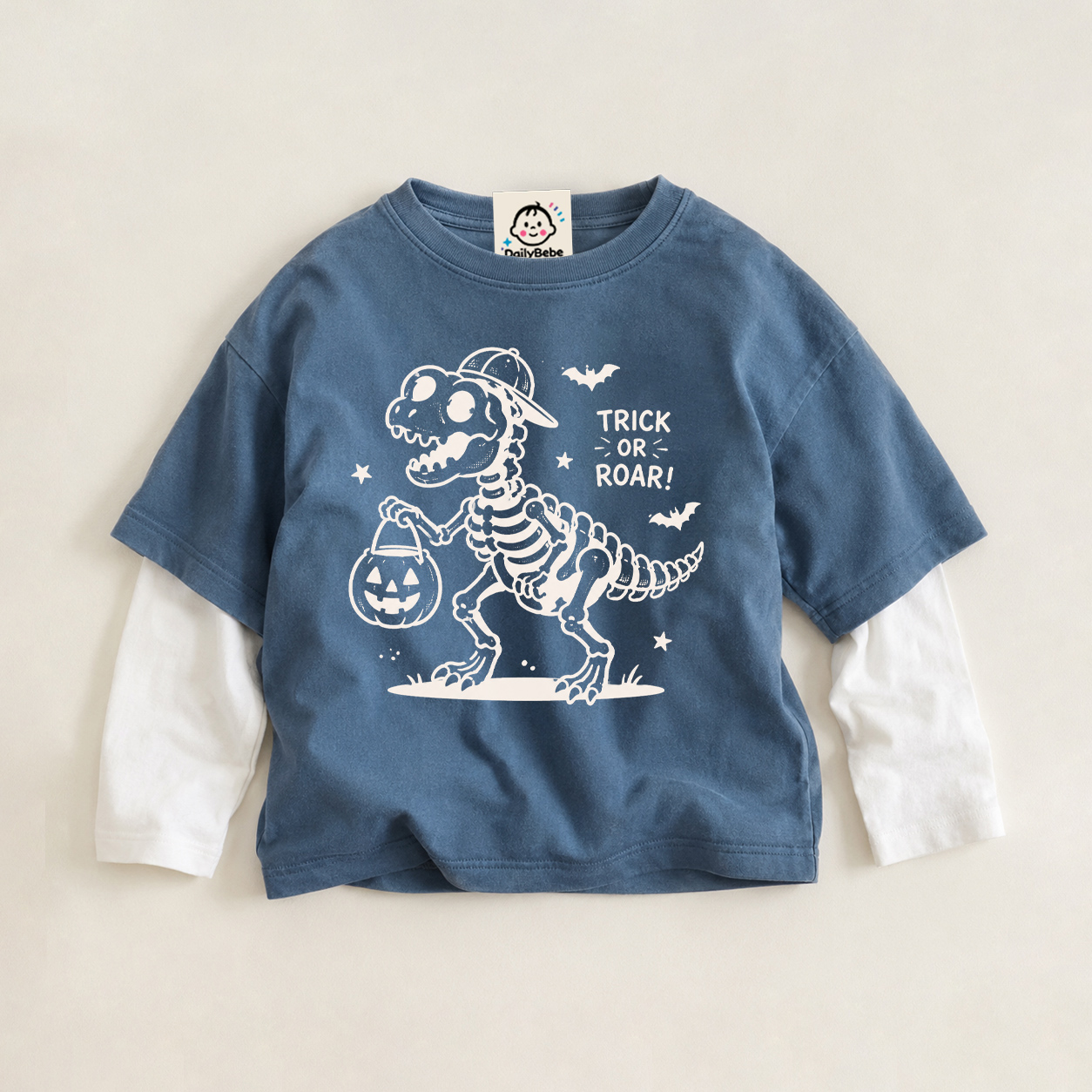 TRICK OR ROAR Baby & Kids Dinosaur Pumpkin Faux Two-Piece Tee (6M-12Y)