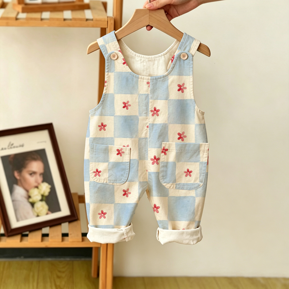  Baby Toddler Checkerboard Flowers Overalls