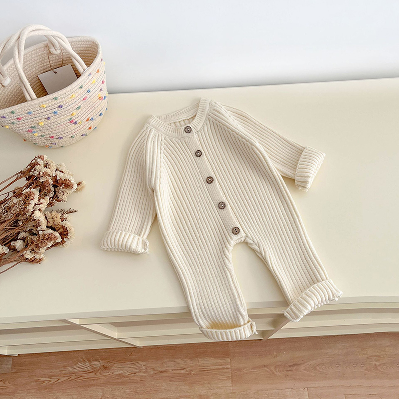 Baby Relax Knit Button Solid Color Romper