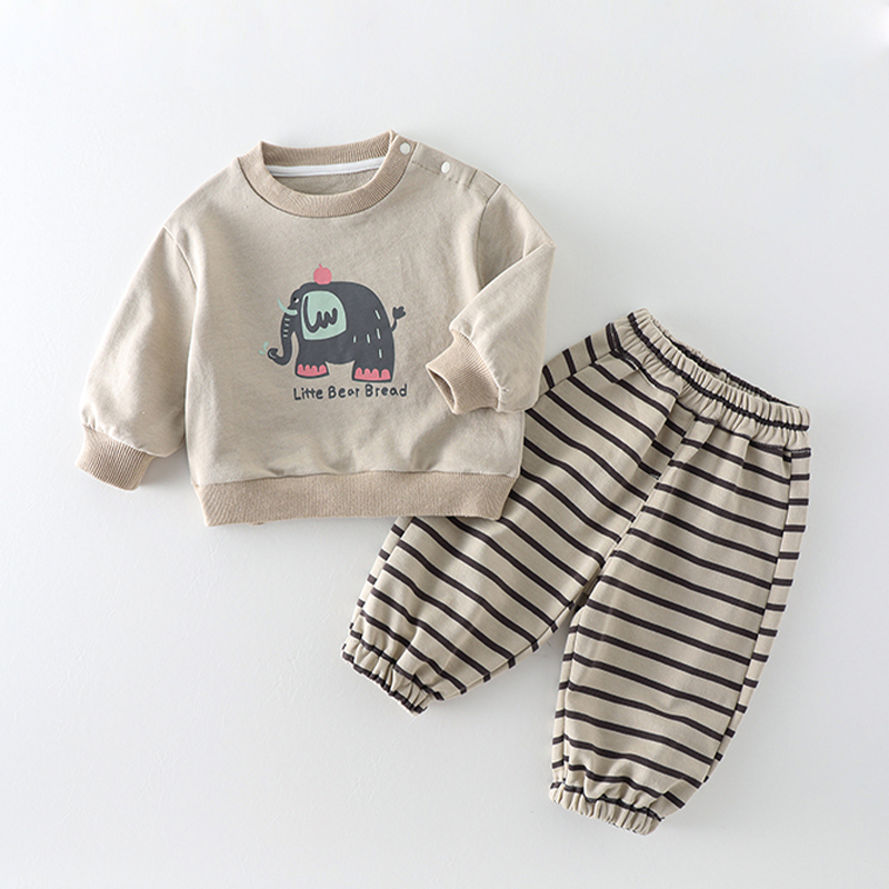 Baby Elephant Sweatshirt Striped Pants Set