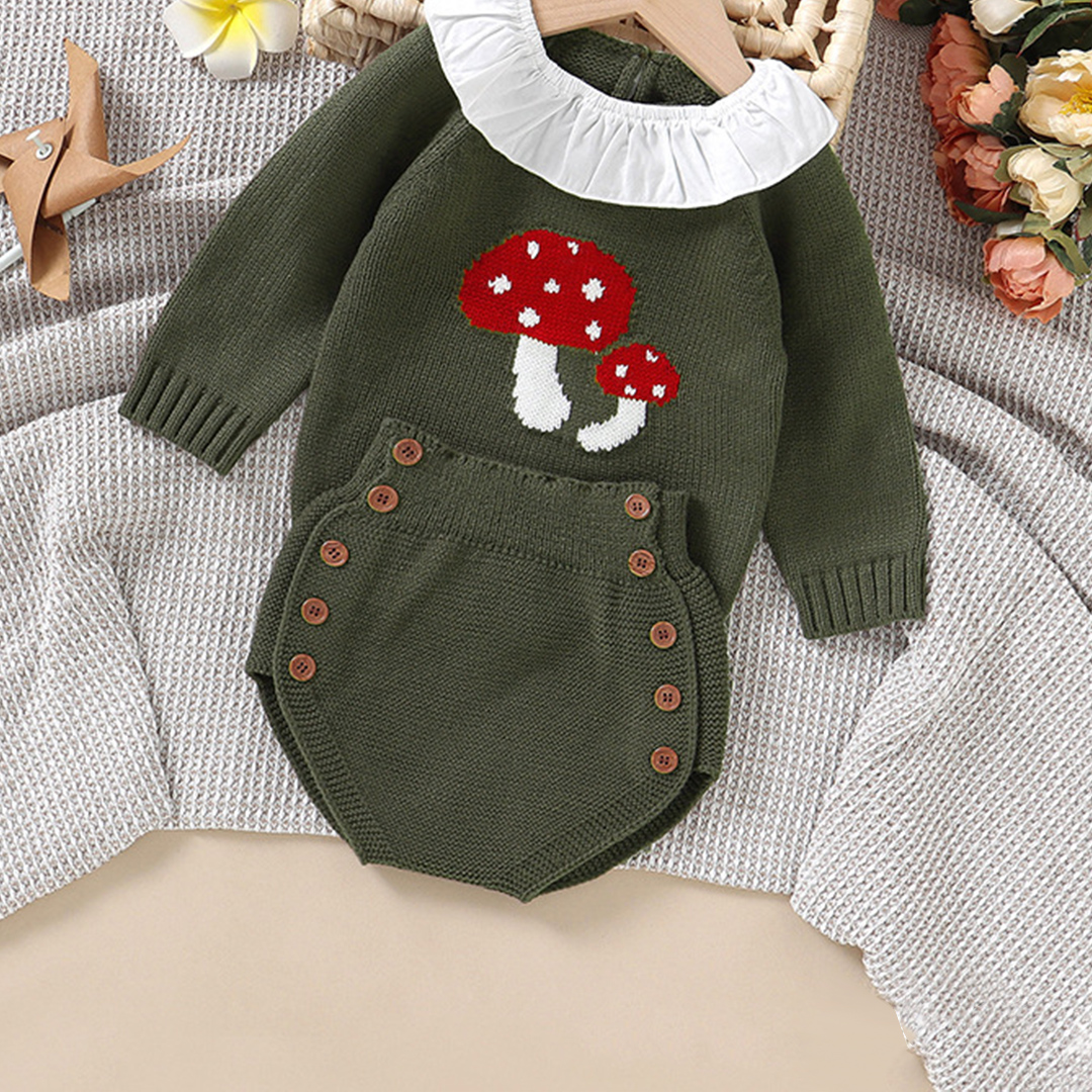 Baby Mushroom Pattern Knitted Sweater Set