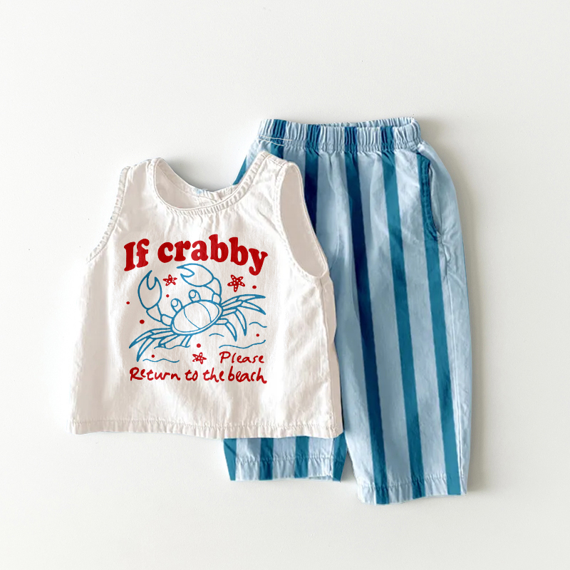 IF CRABBY PLEASE RETURN TO THE BEACH Baby 2 Piece Crab Stripe Pants Sets