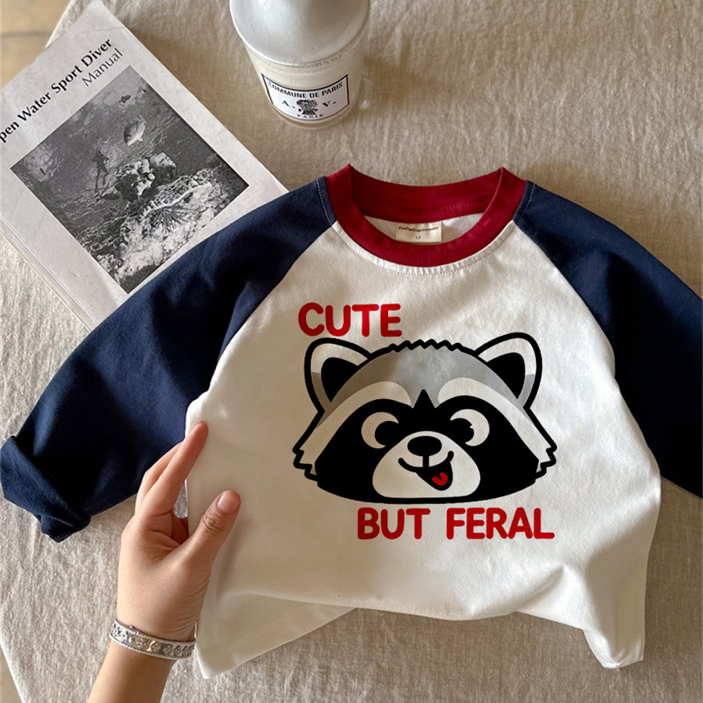 CUTE BUT FERAL Raccoon Baby & Kids Pattern T-Shirt